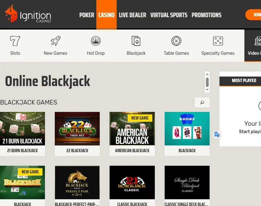 ignitioncasino blackjack